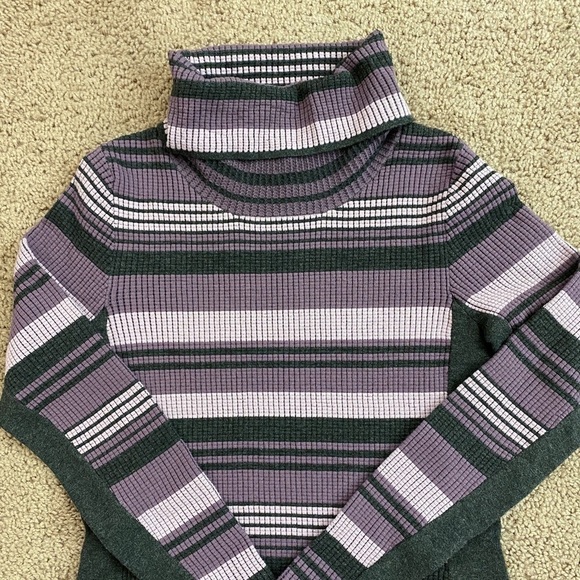 𝅺Etcetera Women’s Purple Grey Knit Turtleneck Knee Length Sweater Dress sz S - Picture 4 of 10